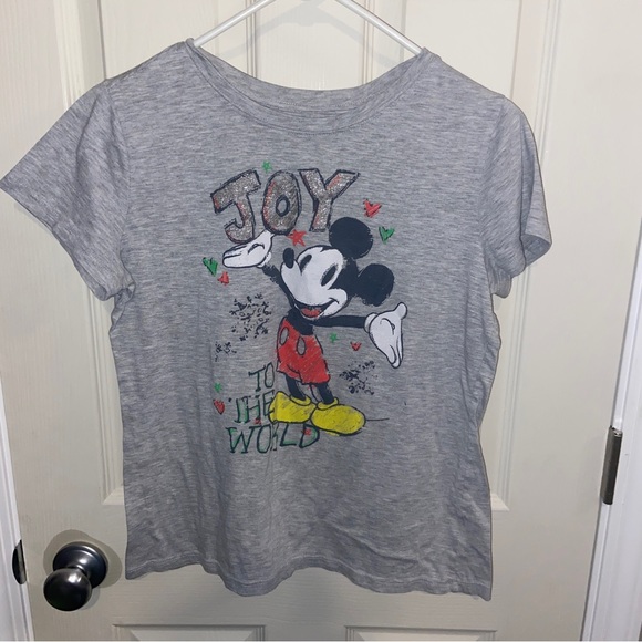 Disney girls Mickey Mouse Joy to the World t shirt Christmas Large 11/13 gray. - Picture 2 of 4